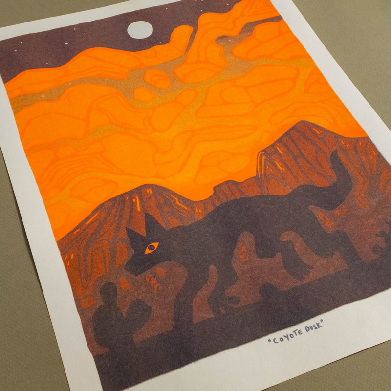 "Coyote Dusk" 11x14 Art Print by Pine Bones