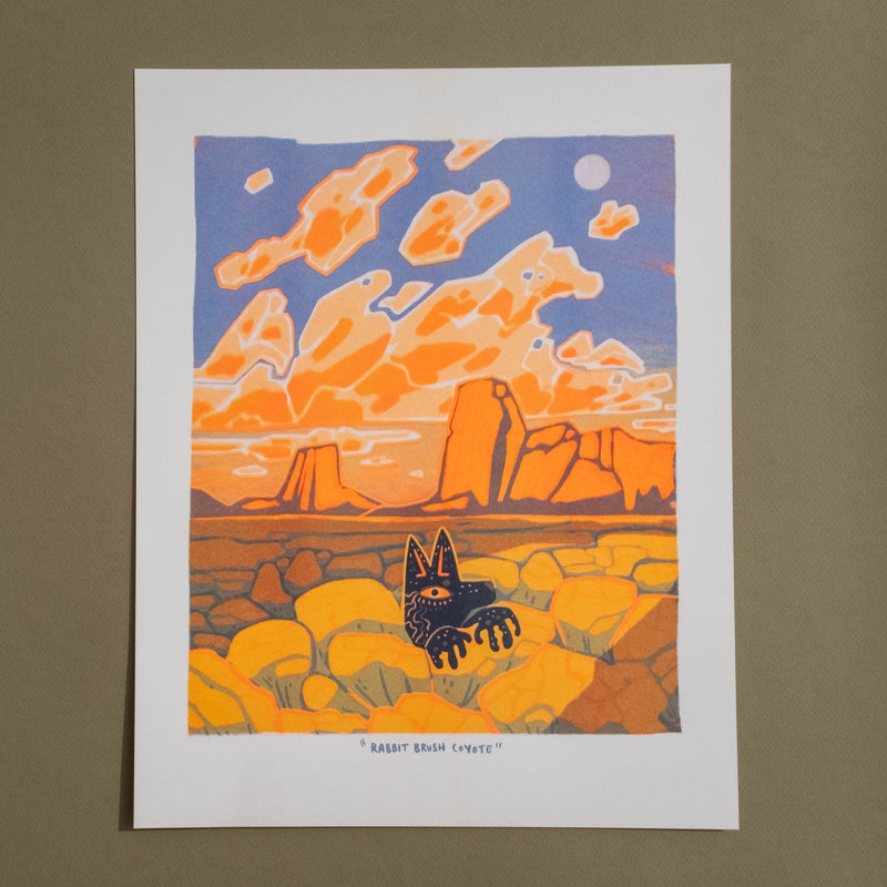"Rabbit Brush Coyote" 11x14 Art Print by Pine Bones