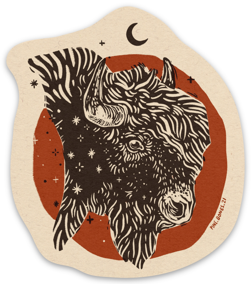 "Bison" Sticker By Holls Walck